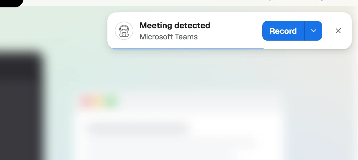 Meeting detected toast