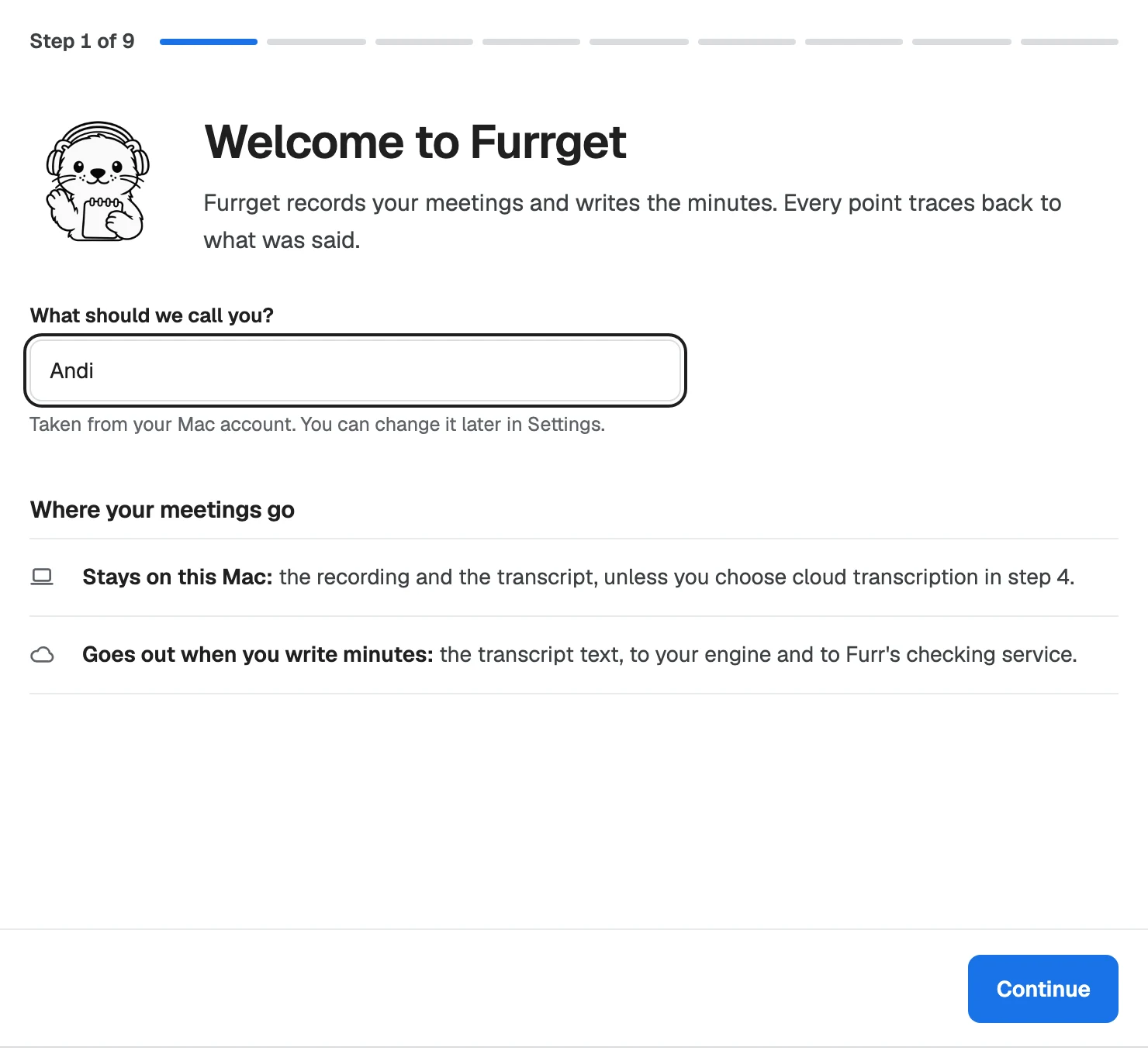 Welcome step of Furrget setup